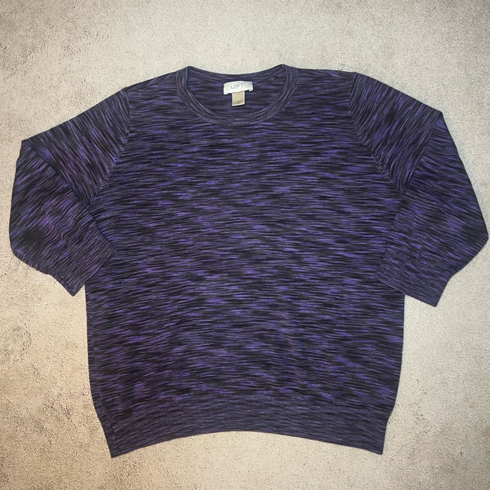 Ann Taylor LOFT Petites 3/4 Sleeve Sweater Size LP Purple Black Merle